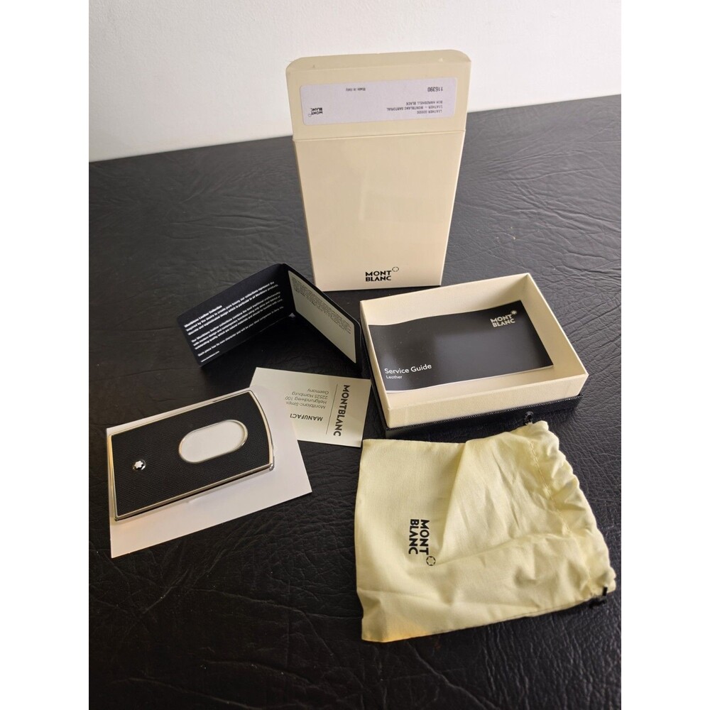 Montblanc Card Holder Black Leather Metal Unisex